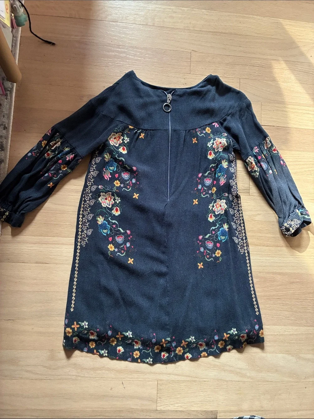 Zara Navy Tunic with Multicolor Floral Embroidery